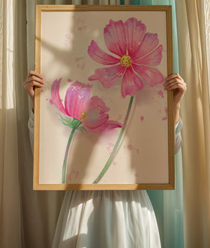 Flores delicadas en acuarela rosada con salpicaduras artísticas en lienzo