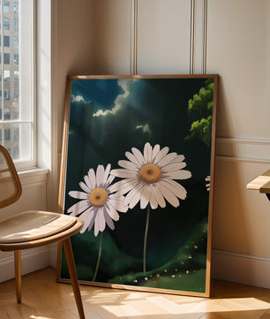Sunlit Daisies in a Serene Landscape