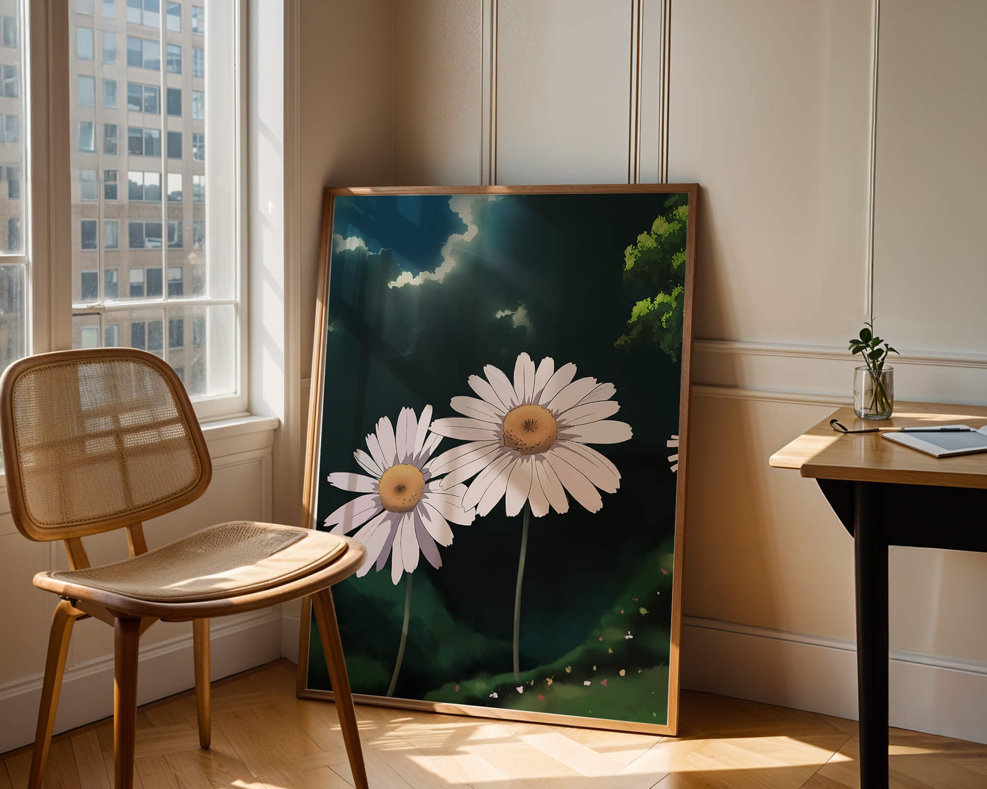 Sunlit Daisies in a Serene Landscape