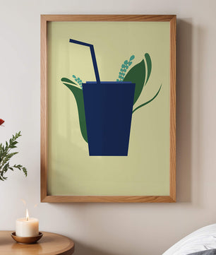 Ilustración de bebida de café moderna con elementos botánicos