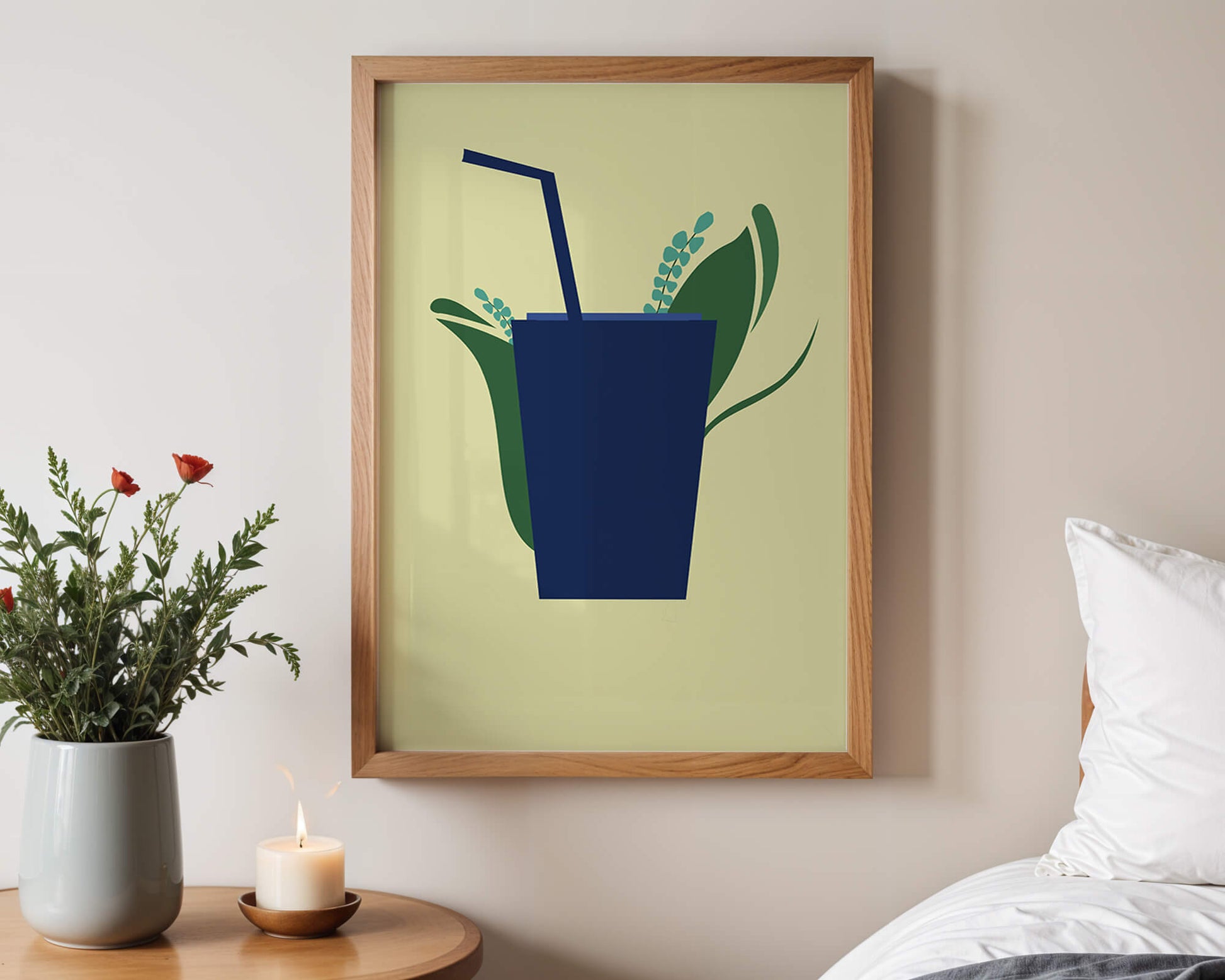 Modern cafe drink illustration with botanical elements