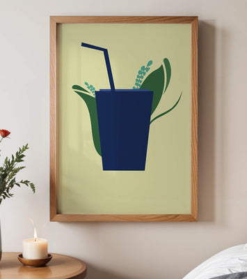Modern cafe drink illustration with botanical elements