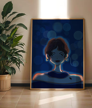 Illustration d'une femme avec des lumières bokeh et des boucles d'oreilles élégantes