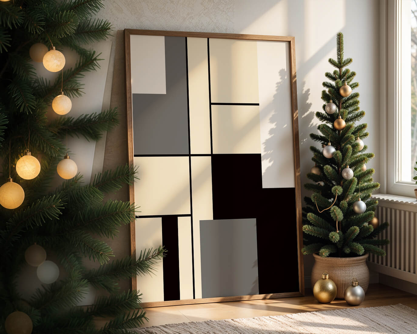 Abstract geometric design with muted shades and bold lines