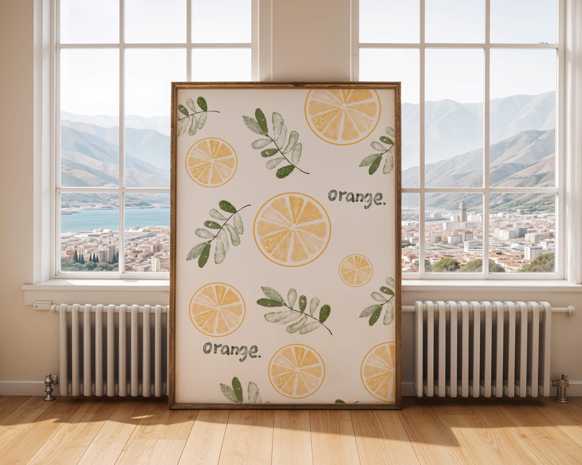 Motif avec des tranches d’orange et des feuilles vertes