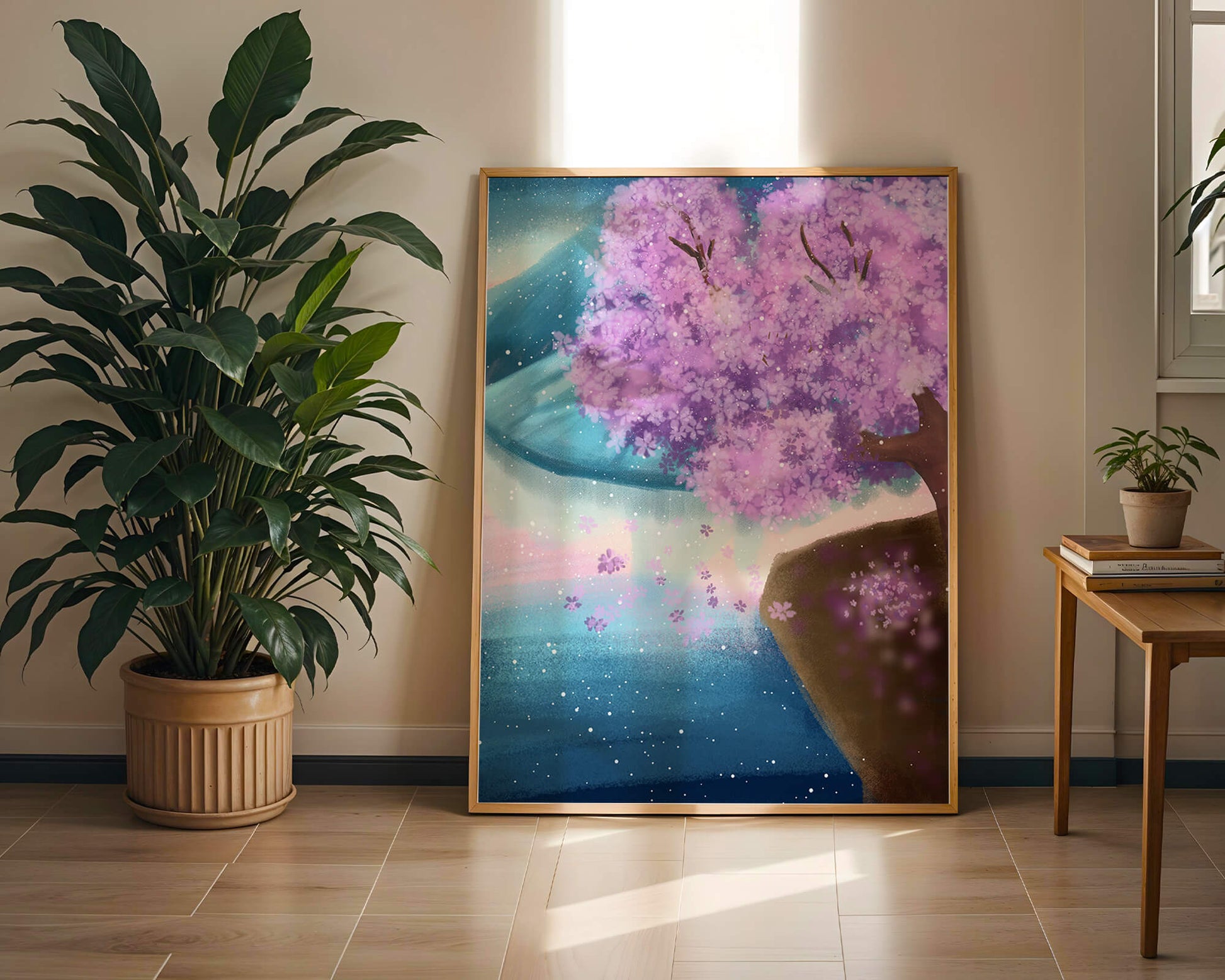 A Beautiful Cherry Blossom Tree in a Dreamlike Landscape