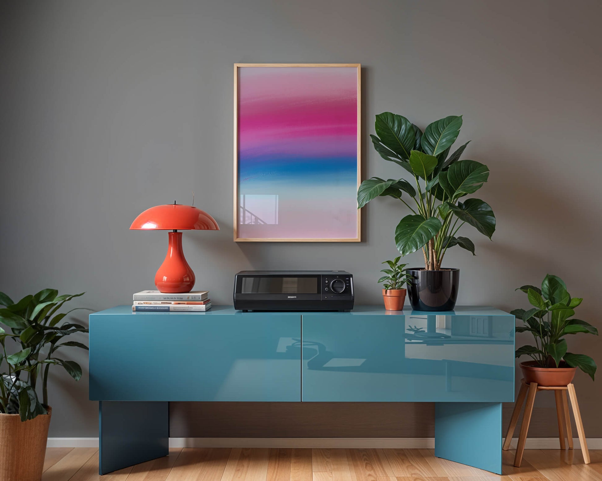 Degradado vibrante con tonos rosados y azules