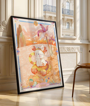 Charming Zodiac Cancer Illustration with Cartoon Bunny on a Beach