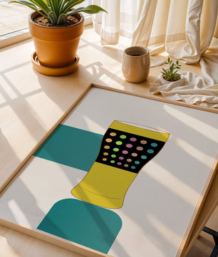 Colorful abstract illustration of a pint glass with dotted pattern
