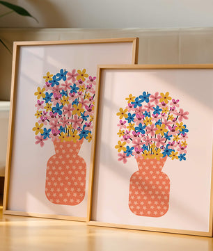 Colorful flower bouquet in a star-patterned vase