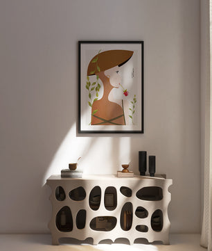 Elegant Abstract Portrait of a Woman with Floral Elements and a Large Hat - Mi tienda