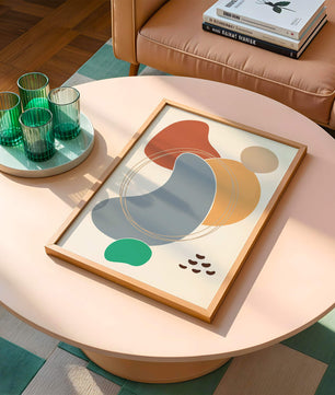 Abstract geometric art with colorful organic shapes and lines