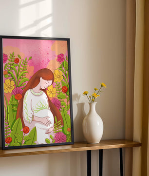 Pregnant Woman Amidst Vibrant Flowers