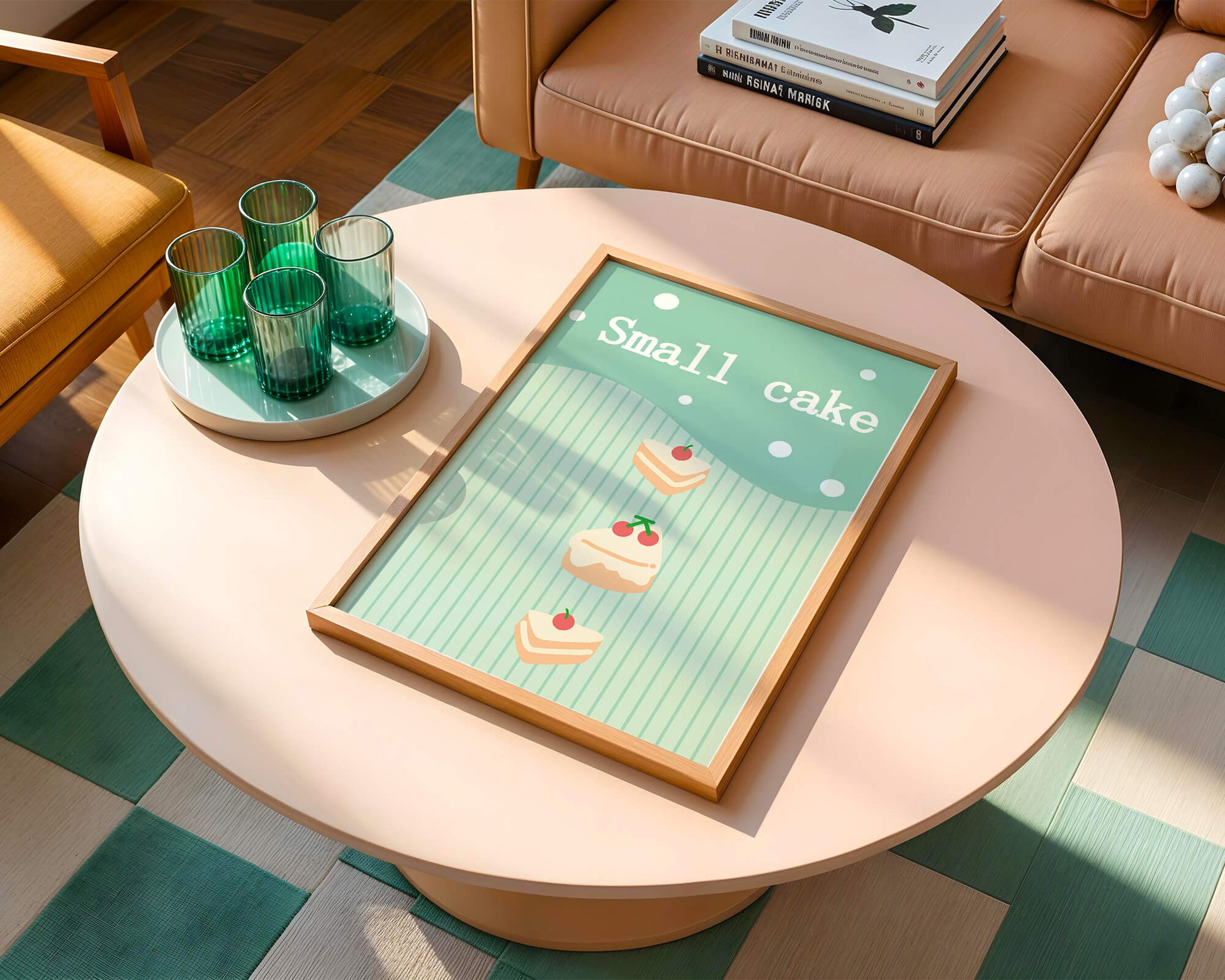 Charming illustration of small cakes with cherries