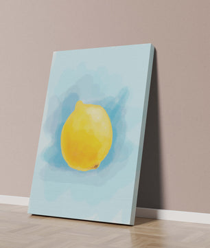 Obra de arte en acuarela de un limón sobre un fondo azul