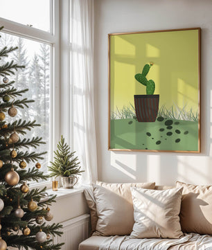 Illustration of a potted cactus with flower on soft background