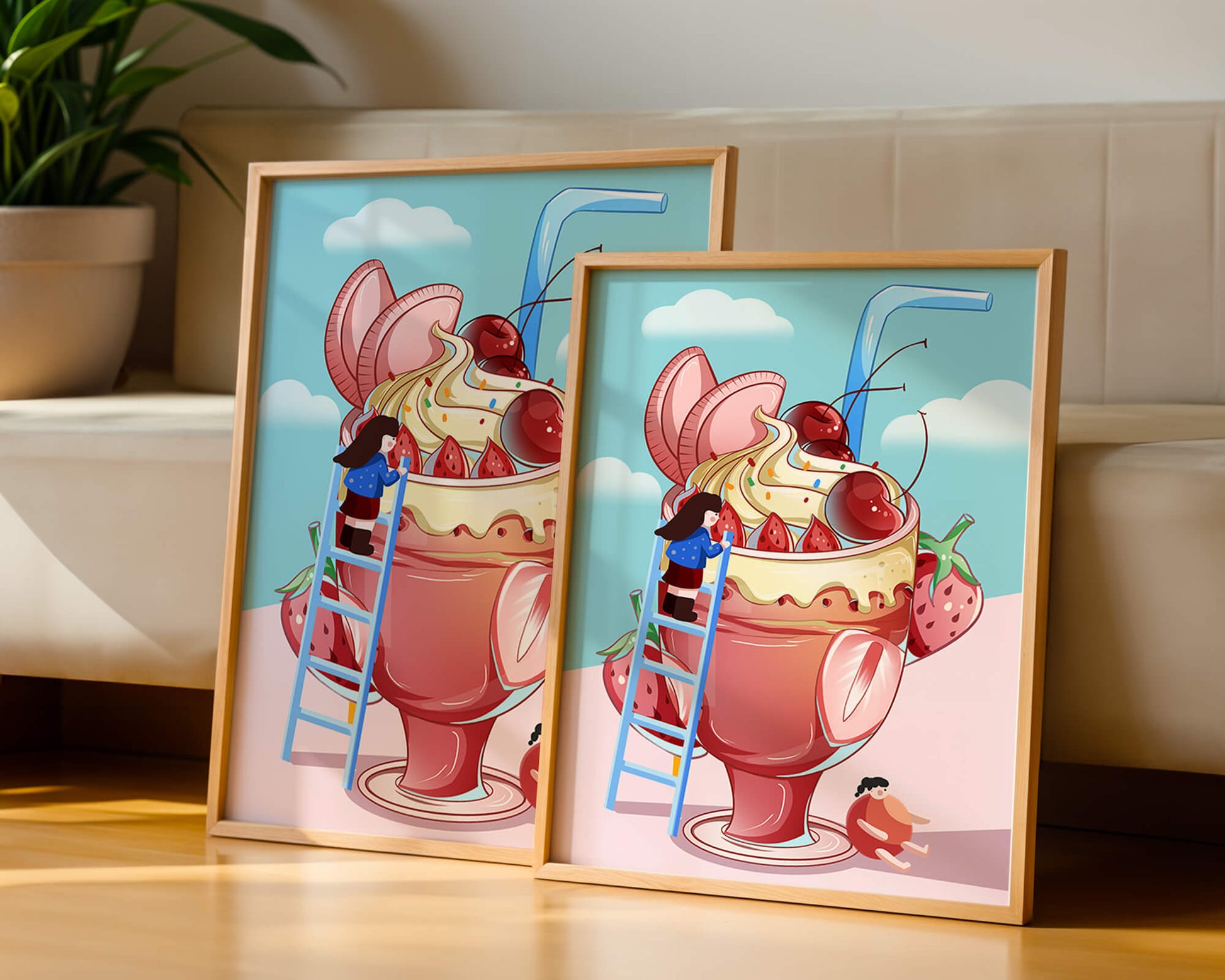 Verspieltes Dessert mit Erdbeeren und Kirschen