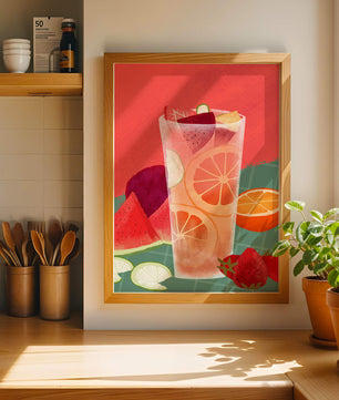 Ilustración de cóctel de frutas refrescante con cítricos y sandía