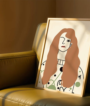 Minimalist Portrait of a Woman with Long Hair and Abstract Design Elements - Mi tienda
