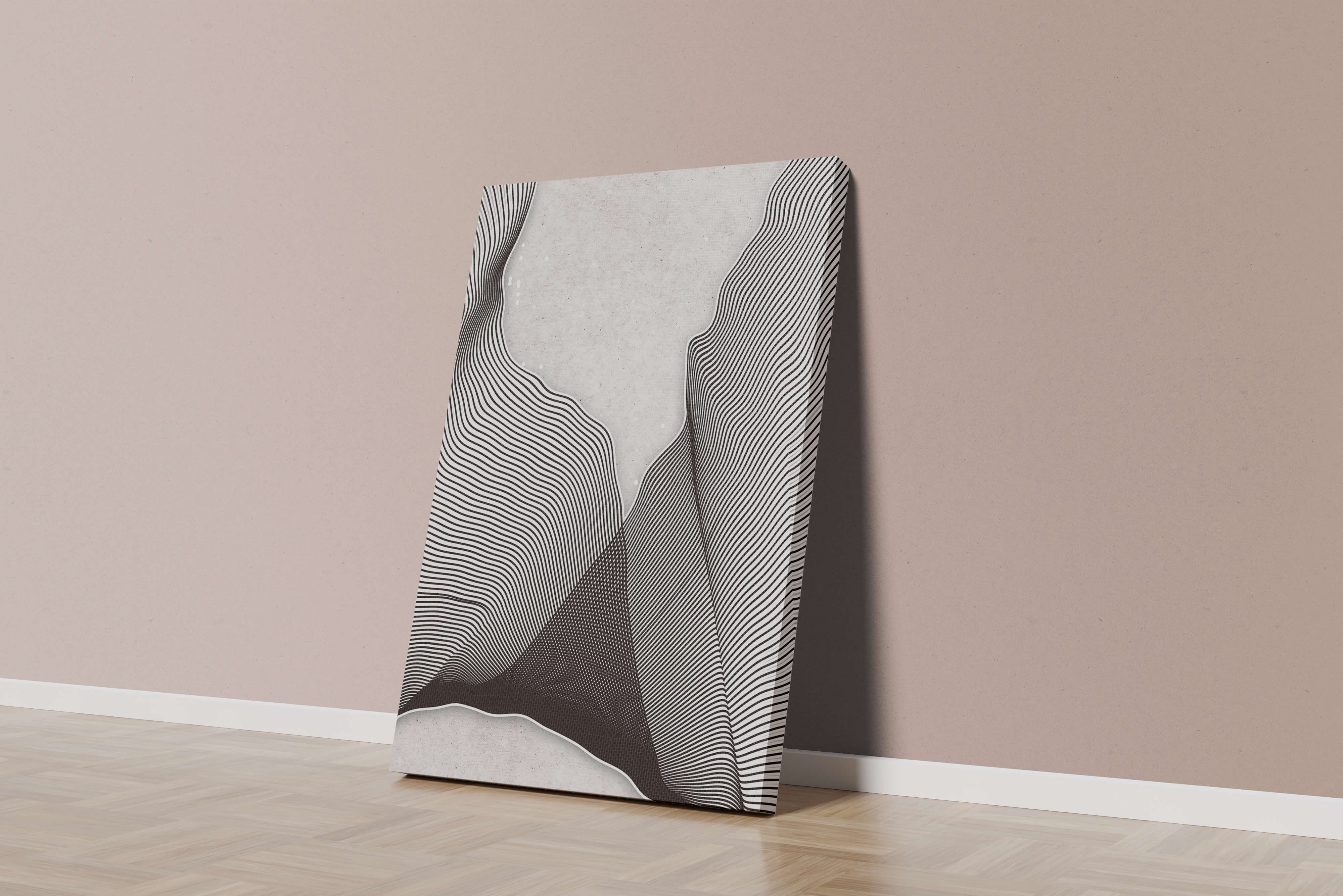 Abstract black and white wave pattern on textured background