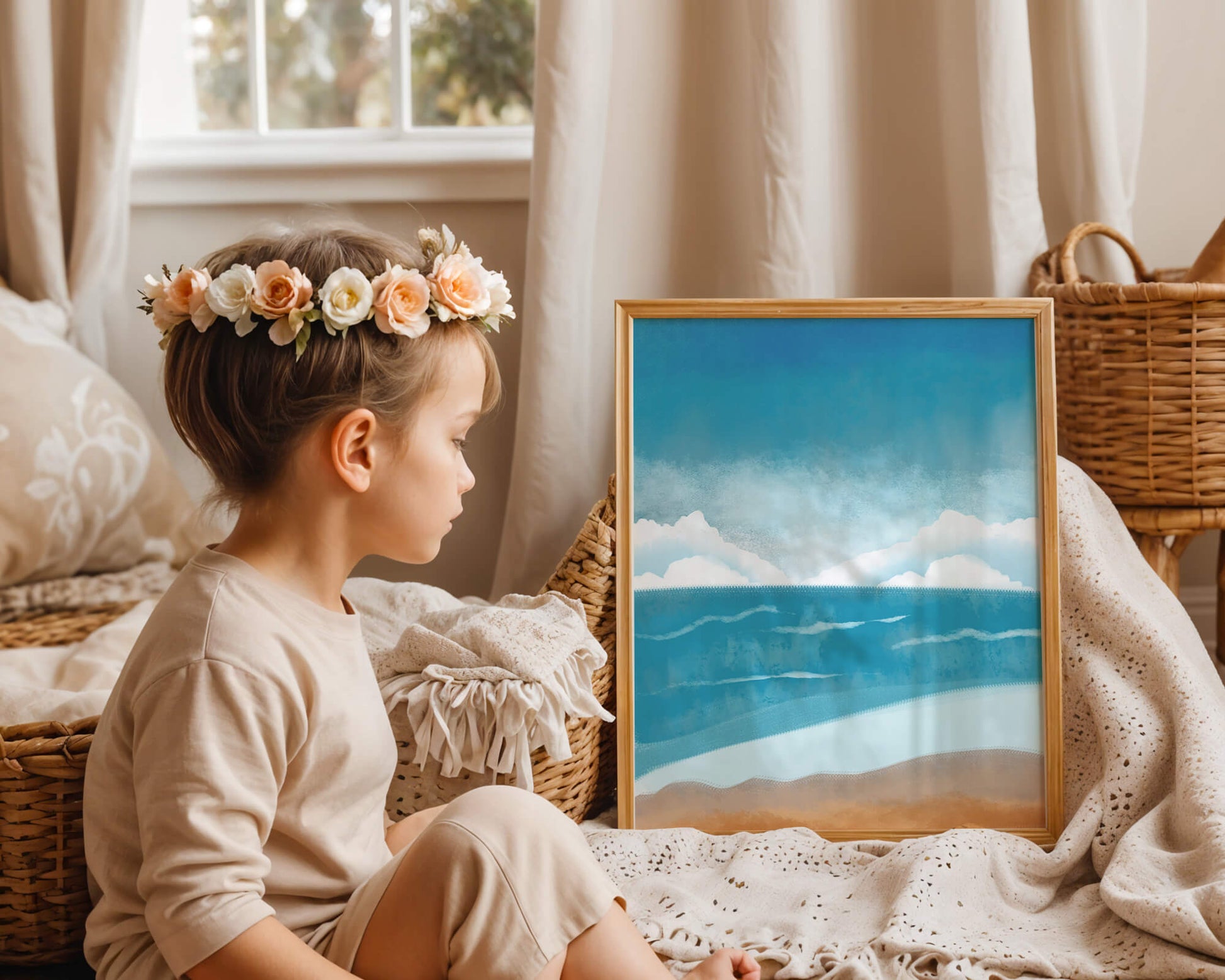 Calming Ocean Shoreline with Blue Sky and Gentle Waves