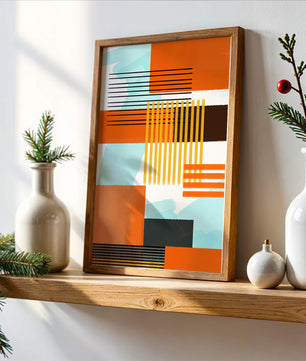 Abstract Geometric Composition with Gold and Orange Elements - Mi tienda