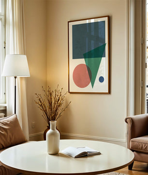 Abstract Geometric Composition with Overlapping Shapes on Textured Background - Mi tienda