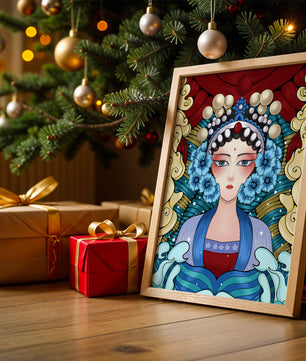 Traditional Asian Portrait with Vibrant Colors and Floral Details