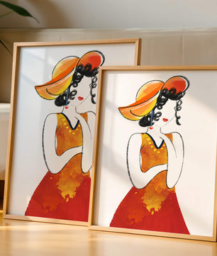 Elegante Frau in einem lebendigen Hut und Kleid Illustration