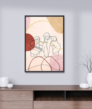 Romantic Illustration of Couple in Winter Fashion with Abstract Patterns - Mi tienda