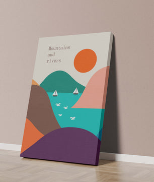 Abstract landscape with vibrant colors and geometric shapes