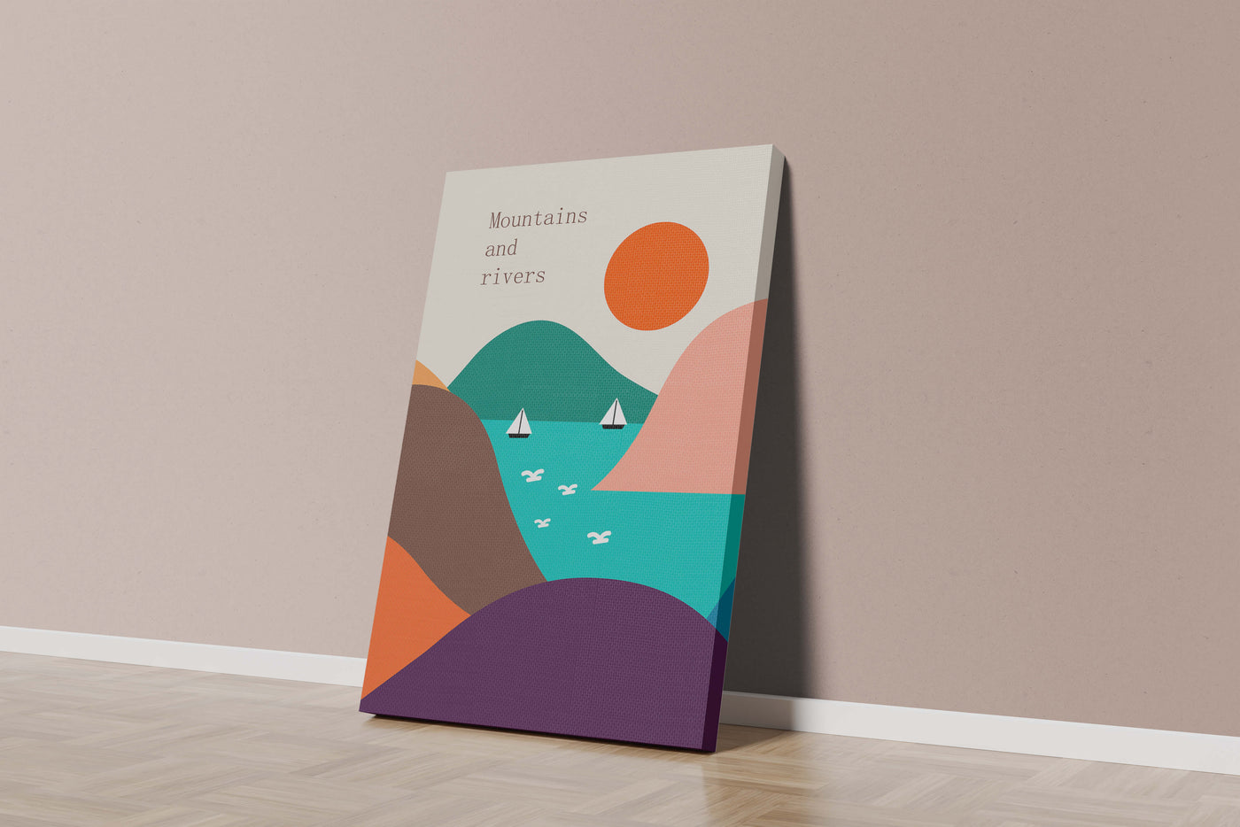 Abstract landscape with vibrant colors and geometric shapes