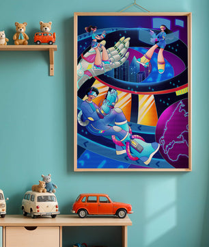 Realidad virtual futurista con obra de arte neón vibrante