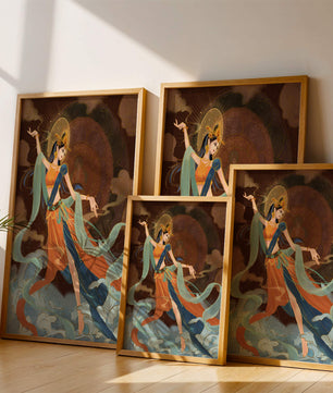 Elegant depiction of an ethereal dancer in vibrant traditional attire