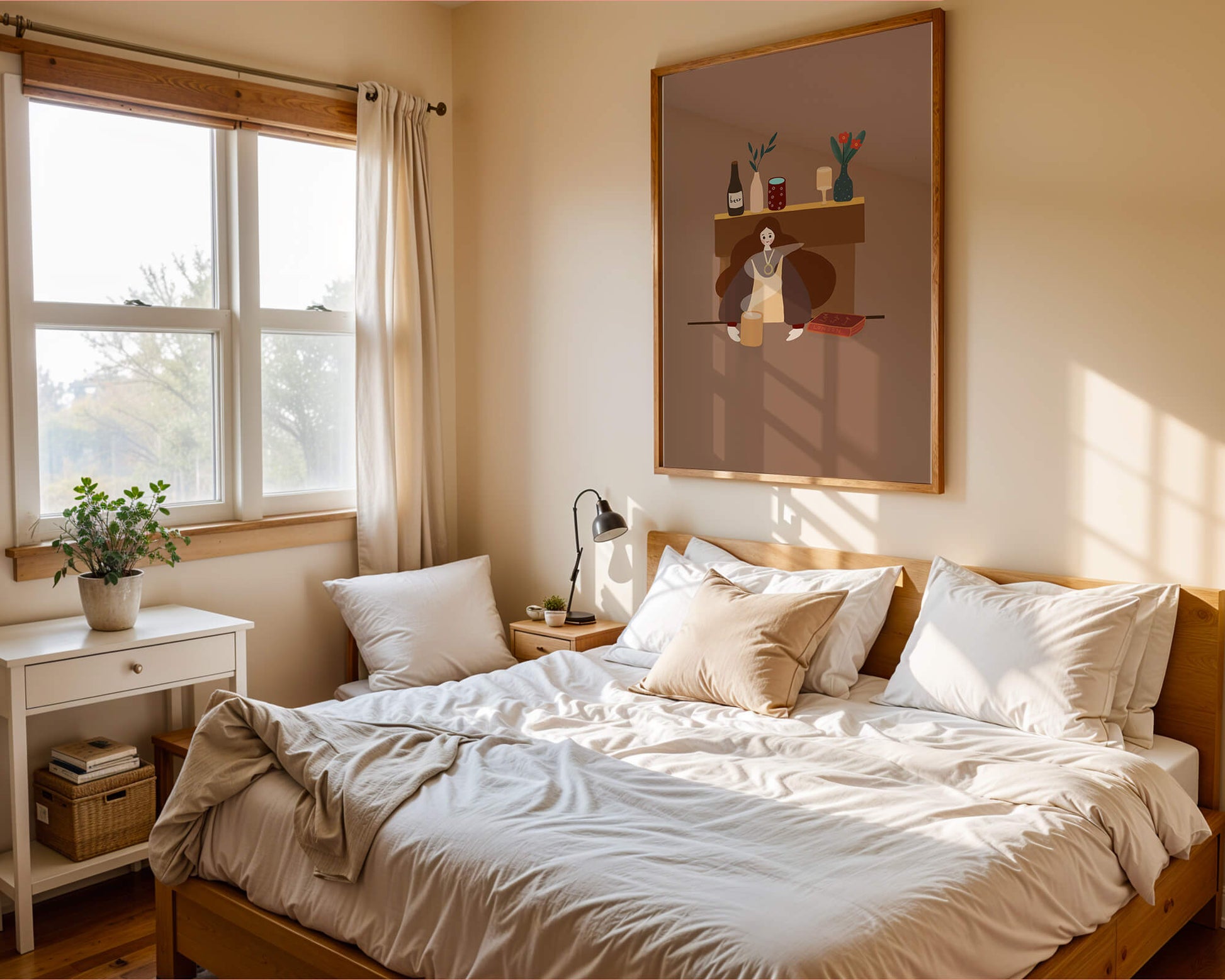 Escena acogedora con mujer junto a la chimenea y elementos decorativos