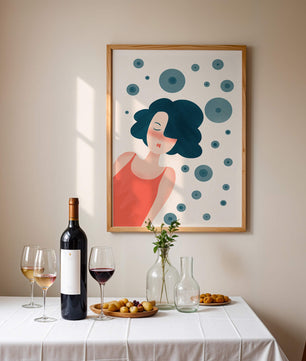 Dreamy Female Portrait with Abstract Circles in Modern Art Style - Mi tienda