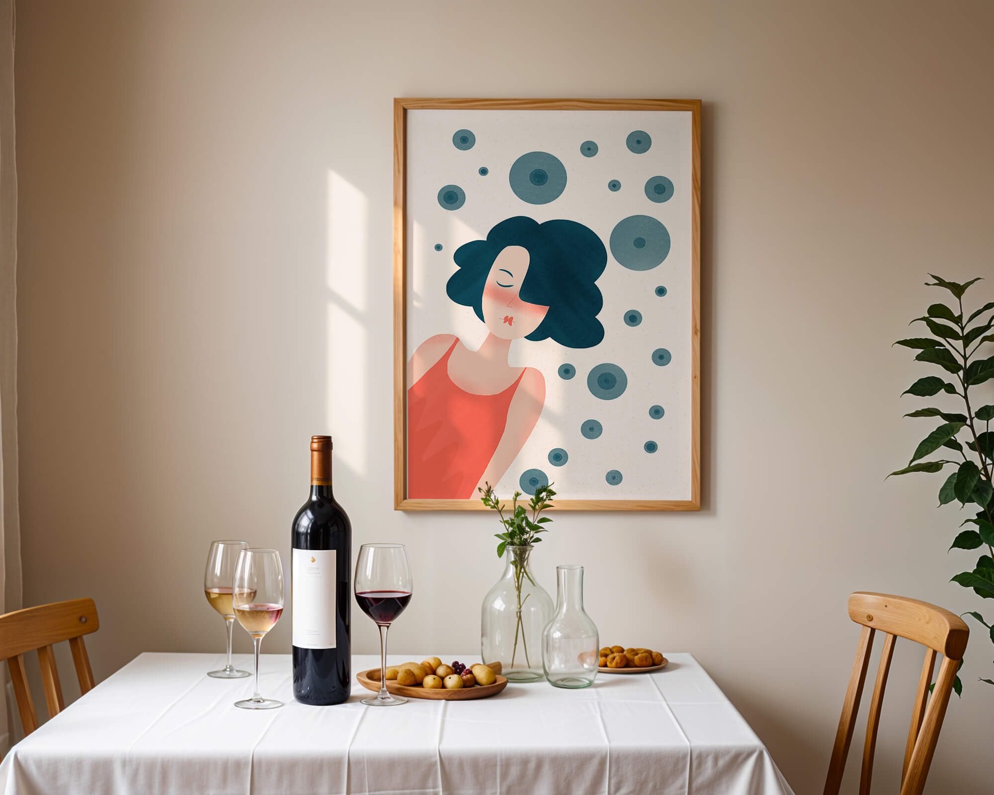 Dreamy Female Portrait with Abstract Circles in Modern Art Style - Mi tienda