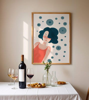 Dreamy Female Portrait with Abstract Circles in Modern Art Style