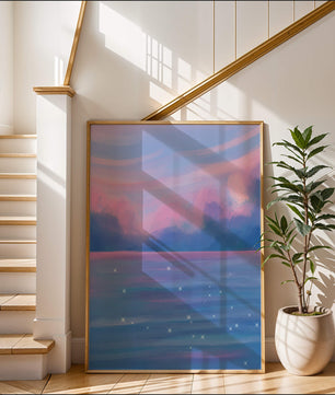 Verträumter Pastellhimmel, der sich in einer glitzernden Wasserlandschaft widerspiegelt 