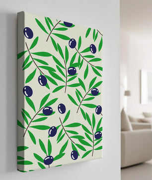 Olive branch pattern with green leaves and blue olives