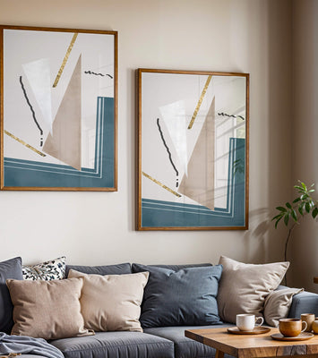 Abstract geometric artwork featuring gold elements