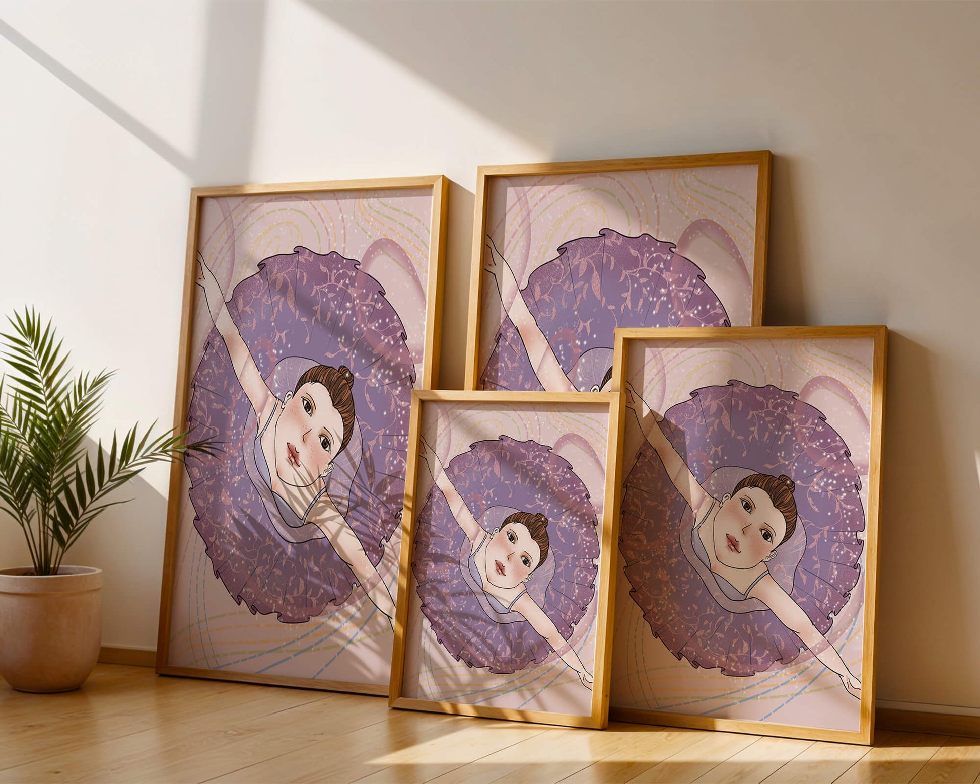 Graceful ballerina in a purple tutu with sparkling details