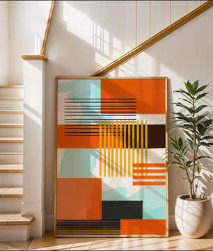 Abstract Geometric Composition with Gold and Orange Elements - Mi tienda