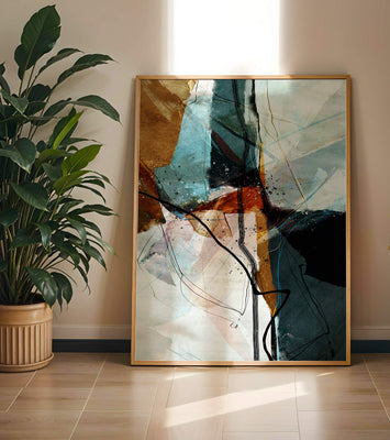 Abstract watercolor artwork with dynamic lines and colors
