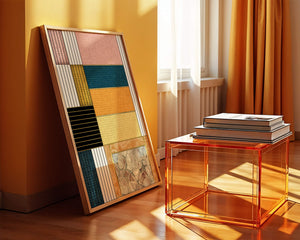 Geometric Abstract Art with Textured Blocks and Gold Accents - Mi tienda