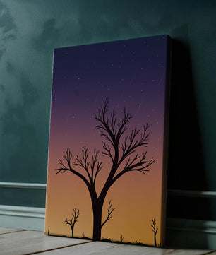 Silhouette Of Tree Against Stunning Sunset Sky With Stars