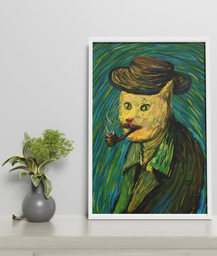 Gato caprichoso fumando una pipa en un estilo pictórico vibrante