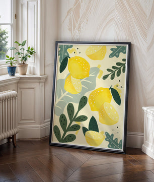 Vibrant lemon and leaf pattern design for home decor