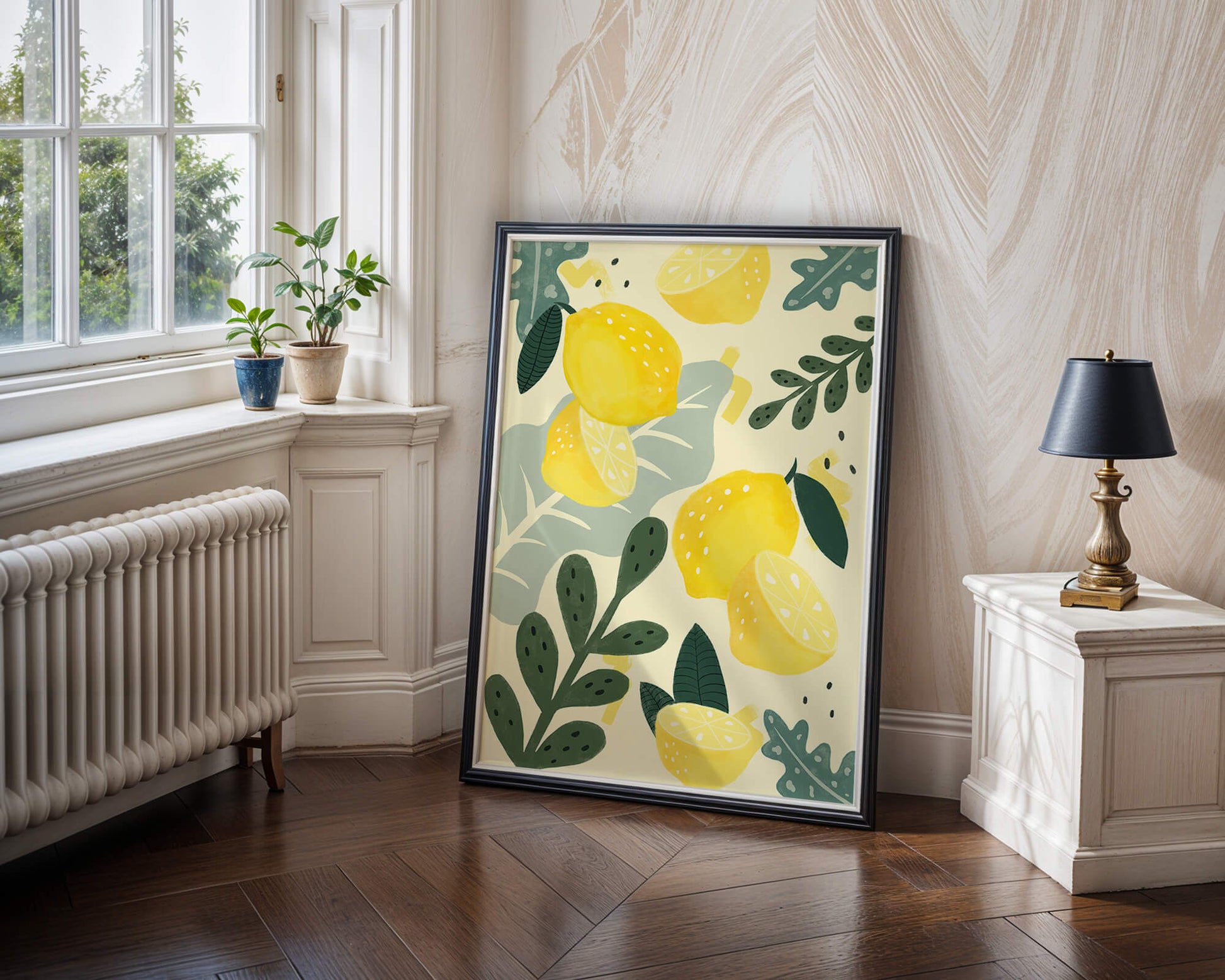 Vibrant lemon and leaf pattern design for home decor
