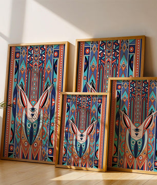 Diseño geométrico abstracto con motivo animal y patrones vibrantes